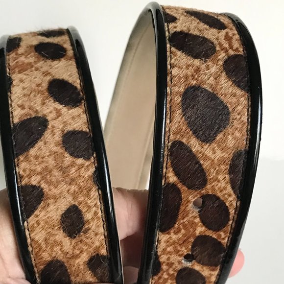 Vtg Calvin Klein Brown Black Leather Belt Womens Size M Cow Fur Spots Cowgirl - Picture 9 of 16